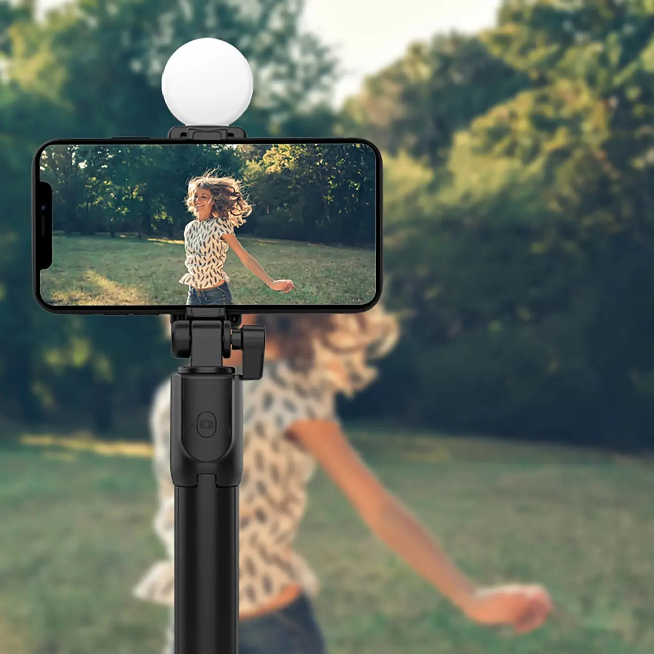 Selfie stick Hurtel WR1YXS 0,71m z lampką Czarno-srebrny