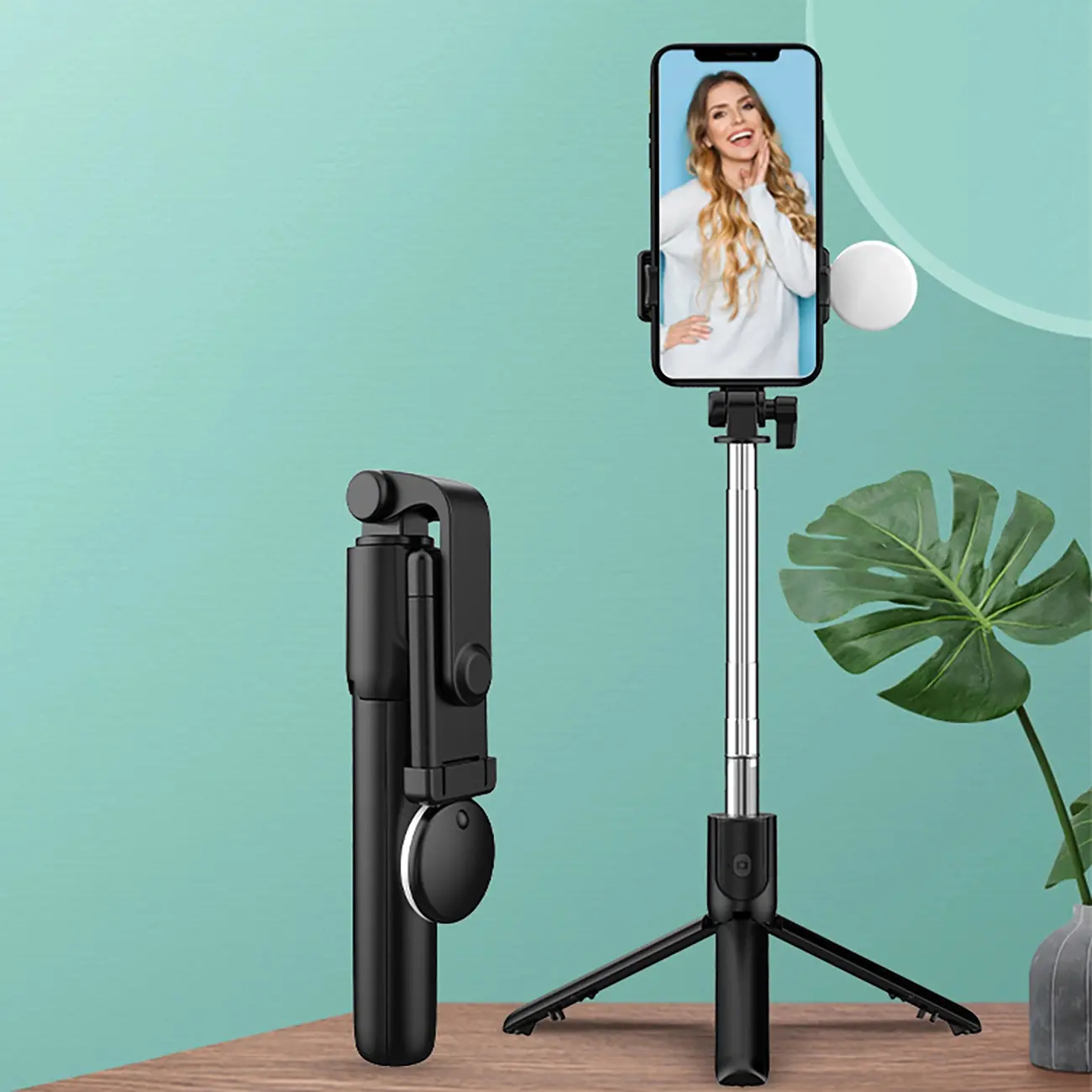 Selfie stick Hurtel WR1YXS 0,71m z lampką Czarno-srebrny