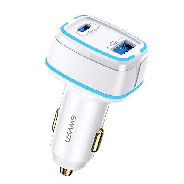 Ładowarka samochodowa USAMS 1xUSB+1xUSB-C C24 120W Fast Charge Biały