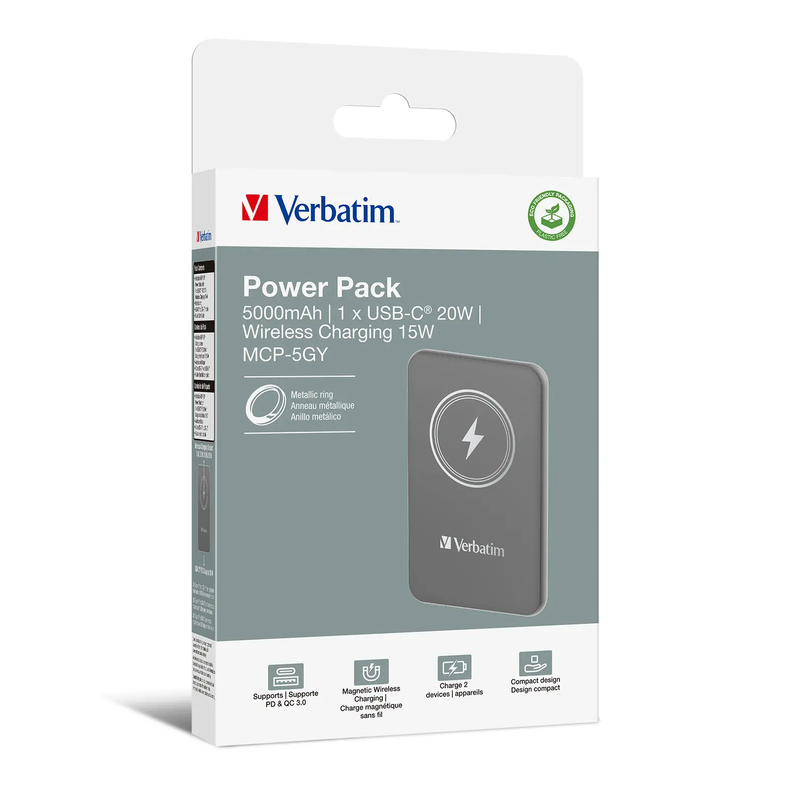 Powerbank Verbatim Charge 'n' Go Magnetic Wireless 5000mAh PD 20W QC3.0 Szary