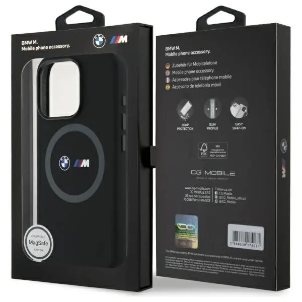 Etui BMW M Silicone Printed Ring MagSafe do iPhone 16 Pro Czarny