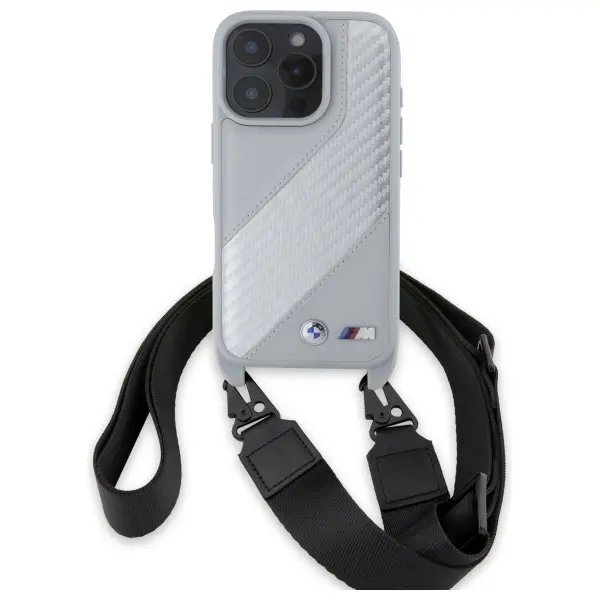 Etui BMW M Edition Carbon Stripe & Strap do iPhone 16 Pro Max Szary