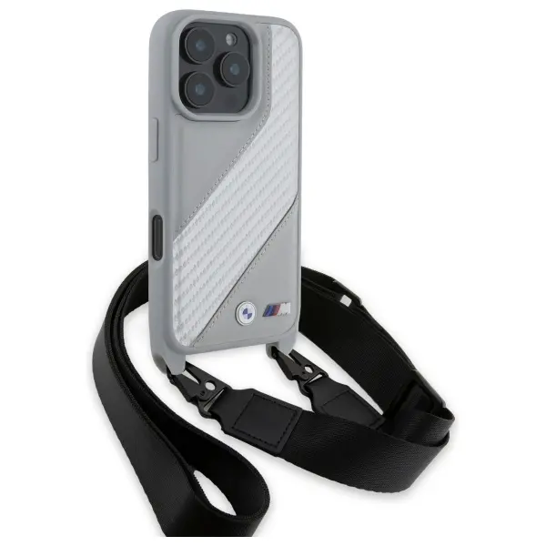 Etui BMW M Edition Carbon Stripe & Strap do iPhone 16 Pro Max Szary