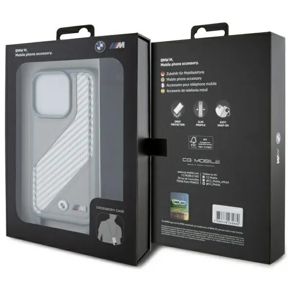 Etui BMW M Edition Carbon Stripe & Strap do iPhone 16 Pro Max Szary