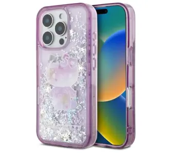Etui Hello Kitty Liquid Glitter 50TH Anniversary Party iPhone 16 Pro Fioletowy