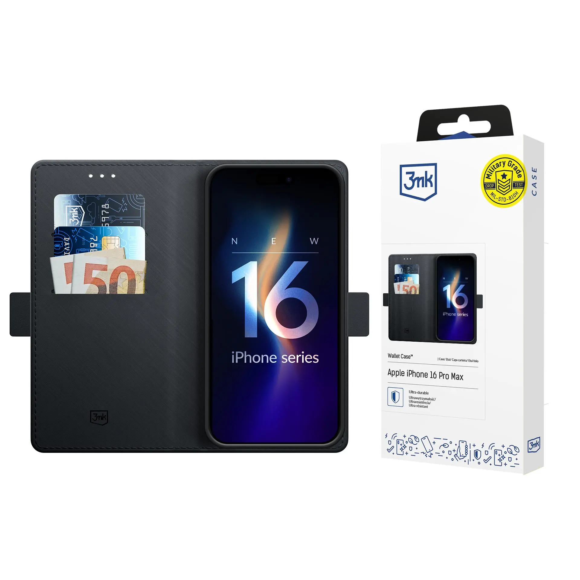 Etui 3mk Wallet Case do iPhone 16 Pro Max Czarny