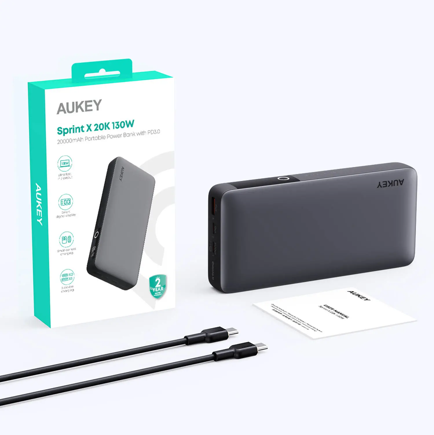 Powerbank Aukey PB-Y43 20000mAh 65W Szary