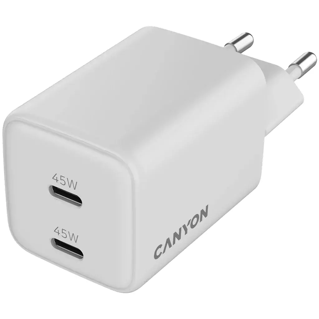 Ładowarka sieciowa Canyon CU45CC GaN 45W 2xPD Biały