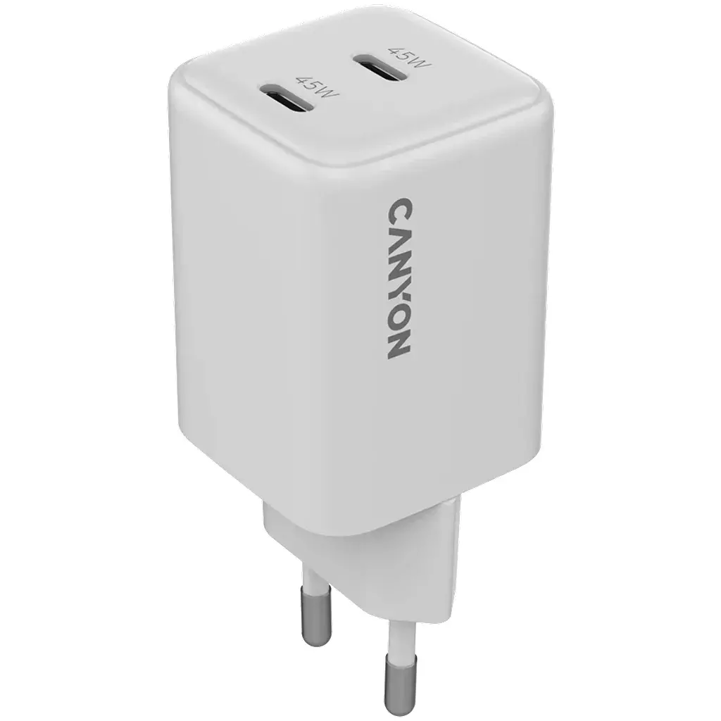 Ładowarka sieciowa Canyon CU45CC GaN 45W 2xPD Biały
