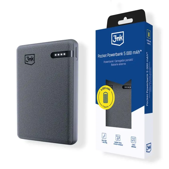 Powerbank 3mk Pocket 5000mAh 12W USB-C Szary