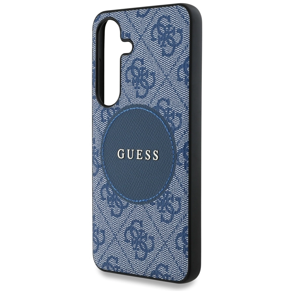 Etui Guess 4G Round Patch Classic Logo MagSafe do Galaxy S25 Niebieski