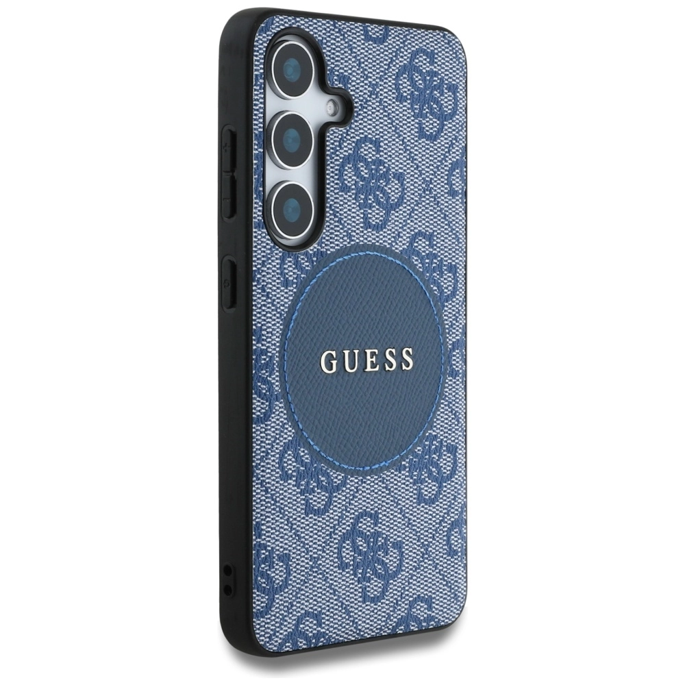 Etui Guess 4G Round Patch Classic Logo MagSafe do Galaxy S25 Niebieski