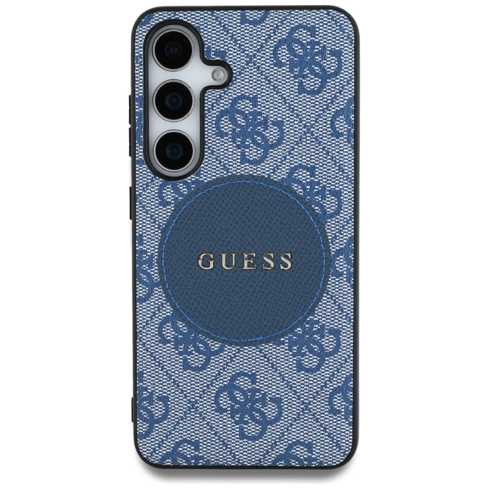 Etui Guess 4G Round Patch Classic Logo MagSafe do Galaxy S25 Niebieski