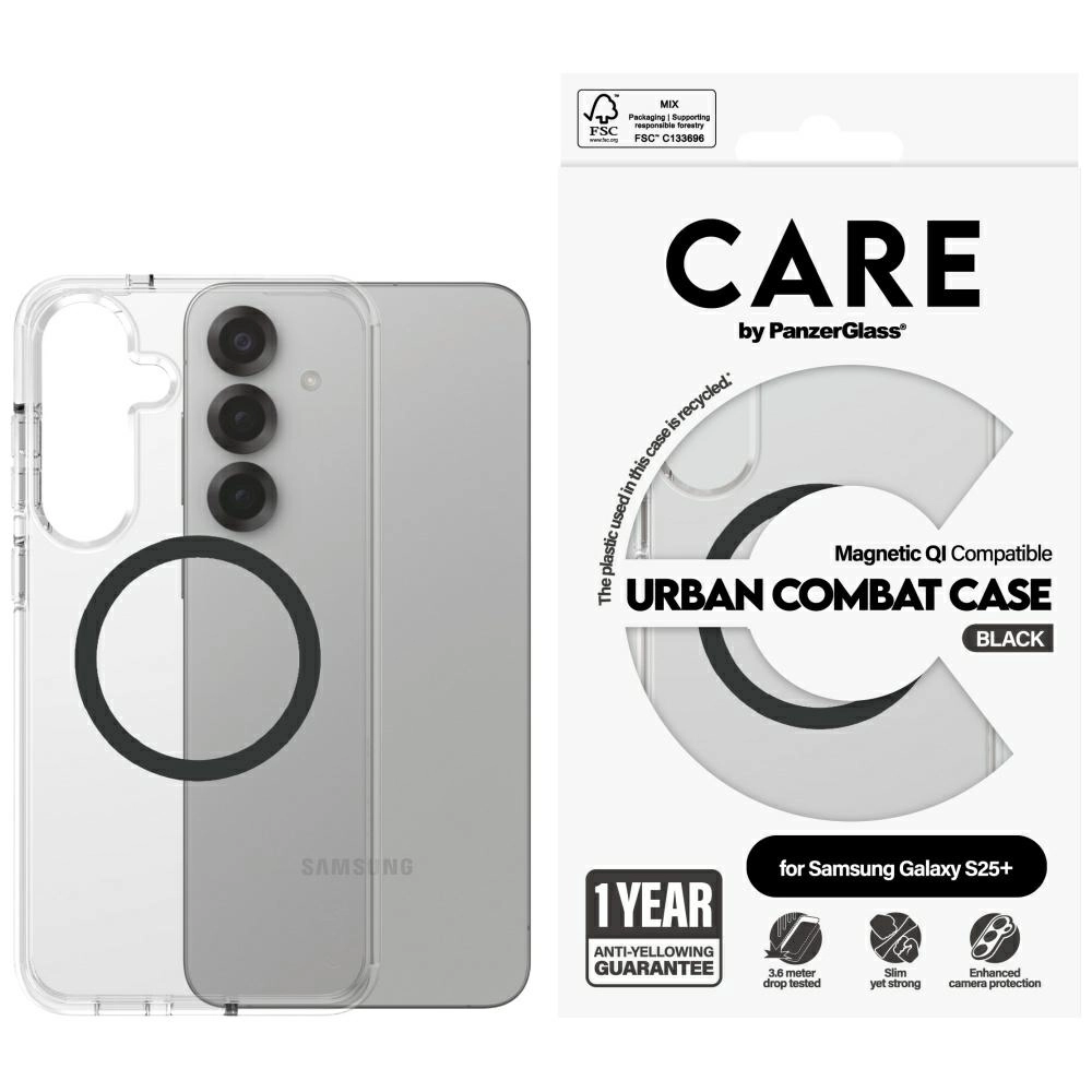 Etui PanzerGlass Flagship Urban Combat Black QI do Galaxy S25 Plus Przezroczysty