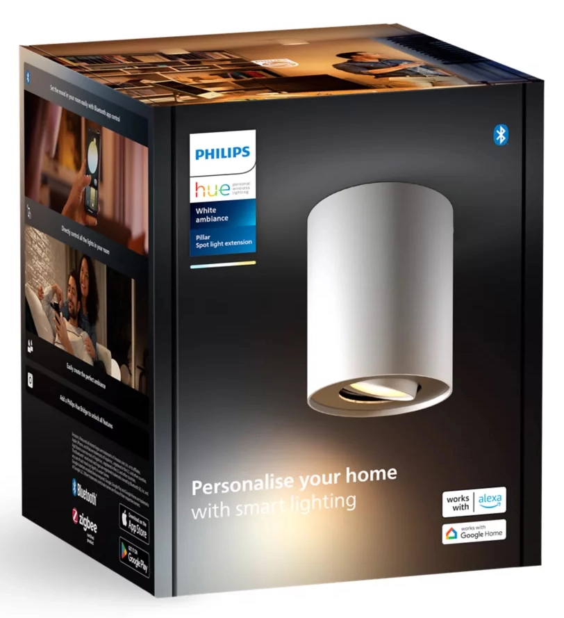 Oświetlenie punktowe Philips Hue White Ambiance Pillar - moduł przedłużający Biały
