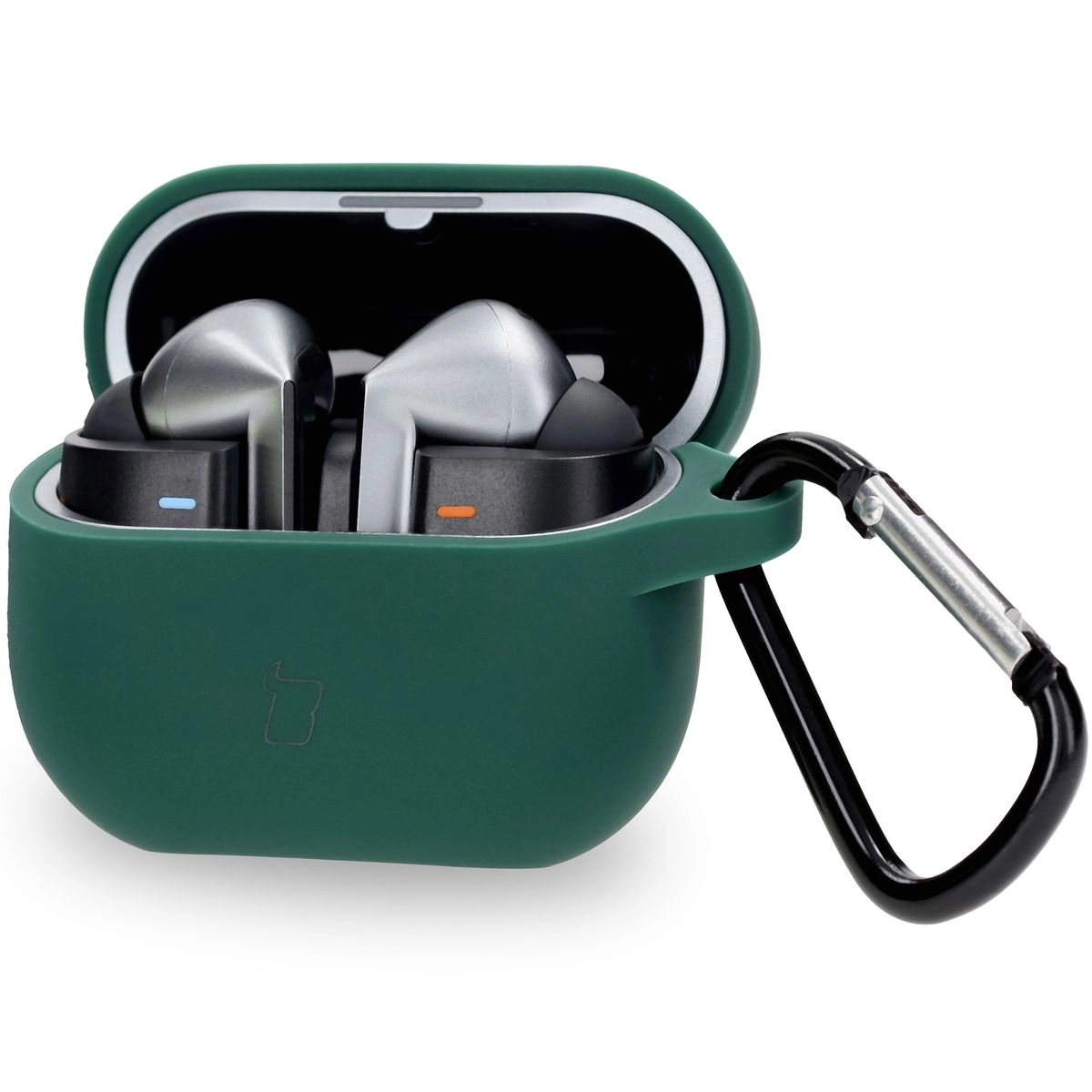 Etui na słuchawki Bizon Silikonowe z karabińczykiem do Samsung Galaxy Buds 3/3 Pro Ciemnozielony