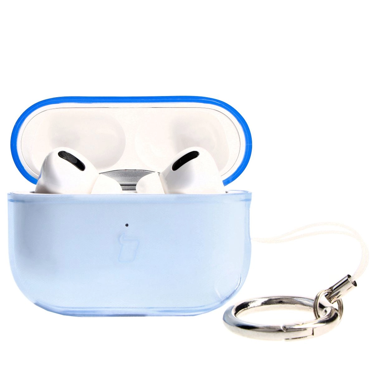 Etui na słuchawki Bizon Elastyczne z karabińczykiem do Airpods Pro 2 Przezroczysto-niebieskie