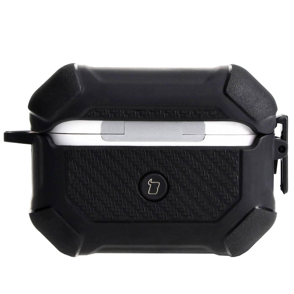 Etui na słuchawki Bizon z karabińczykiem Armor do Airpods Pro 2 Czarny