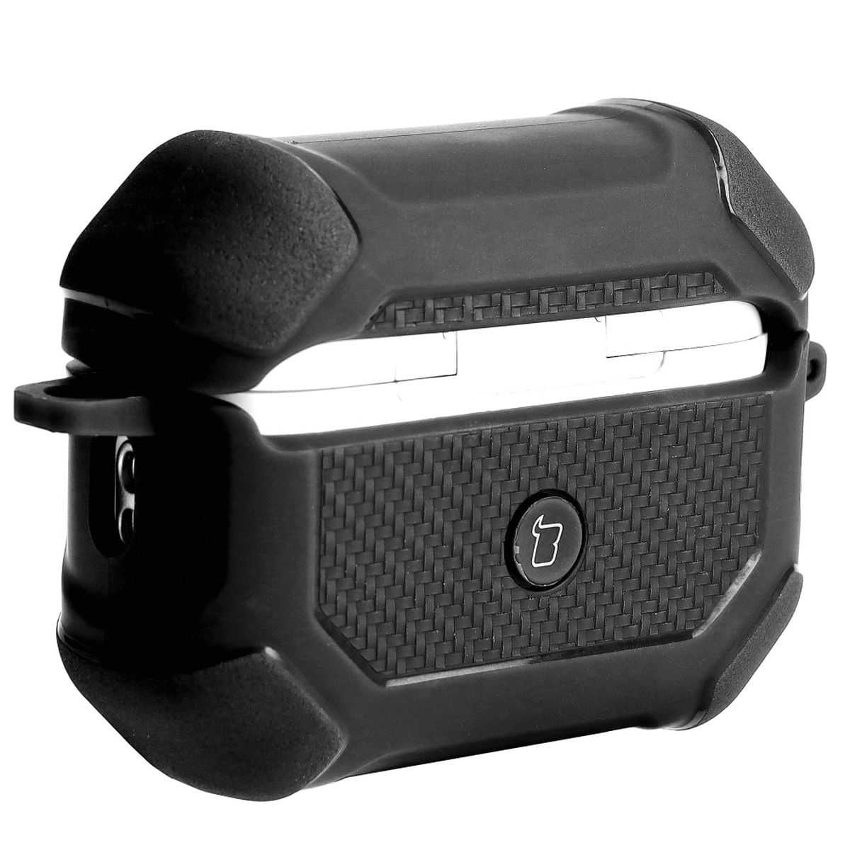 Etui na słuchawki Bizon z karabińczykiem Armor do Airpods Pro 2 Czarny
