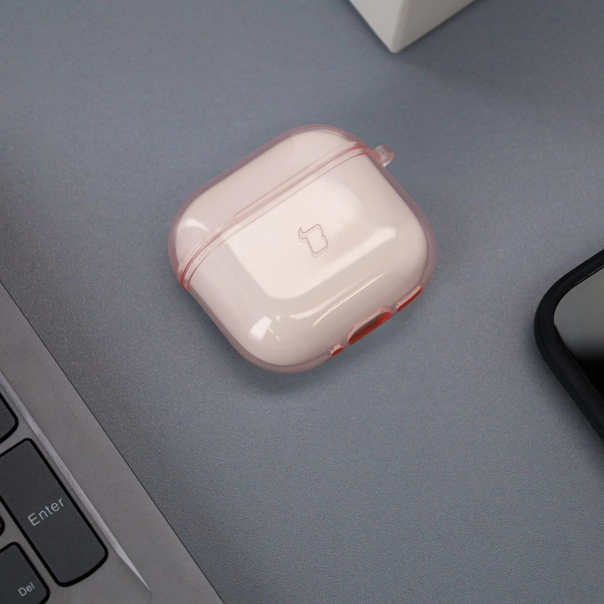 Etui na słuchawki Bizon Case Headphone Clear do AirPods 4 Przeźroczysto-różowy