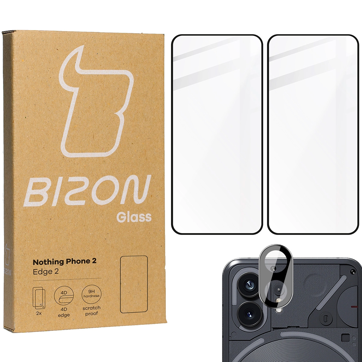 Zestaw ochronny Bizon 2x szkło + szybka na aparat Edge 2 Pack do Nothing Phone 2
