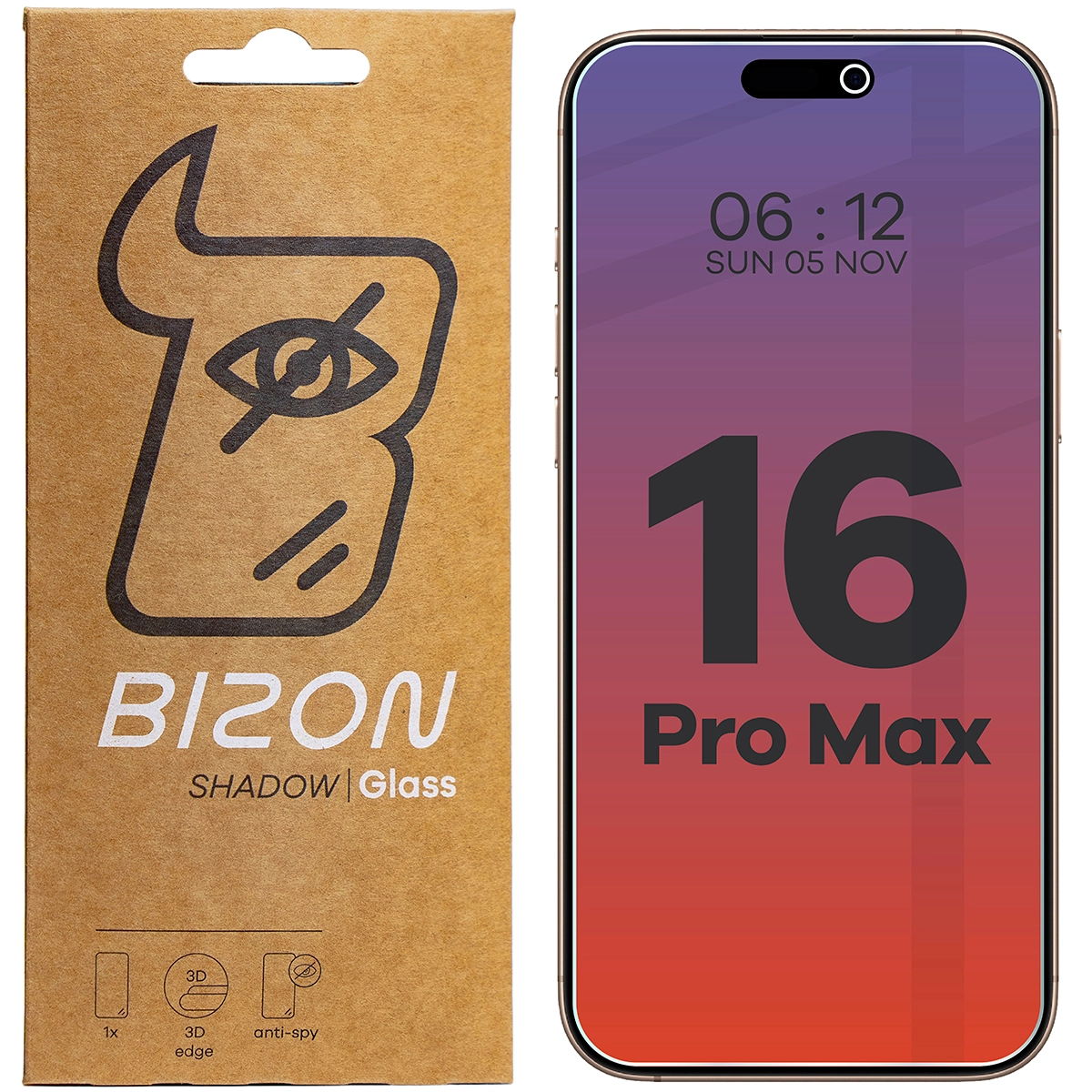Szkło hartowane Bizon prywatyzujące Clear Shadow do iPhone 16 Pro Max Przyciemniane
