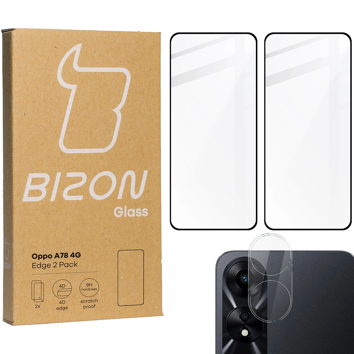Zestaw ochronny Bizon 2x szkło + szybka na aparat Edge 2 Pack do Oppo A78 4G