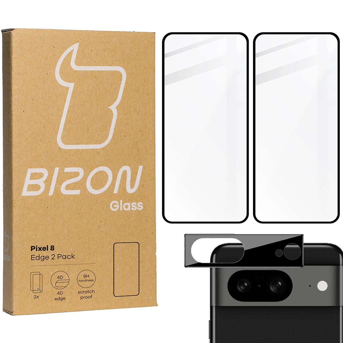 Zestaw ochronny Bizon 2x szkło + szybka na aparat Edge 2 Pack do Pixel 8
