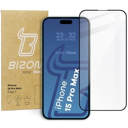 Szkło hartowane Bizon pełne Edge 2 do iPhone 15 Pro Max