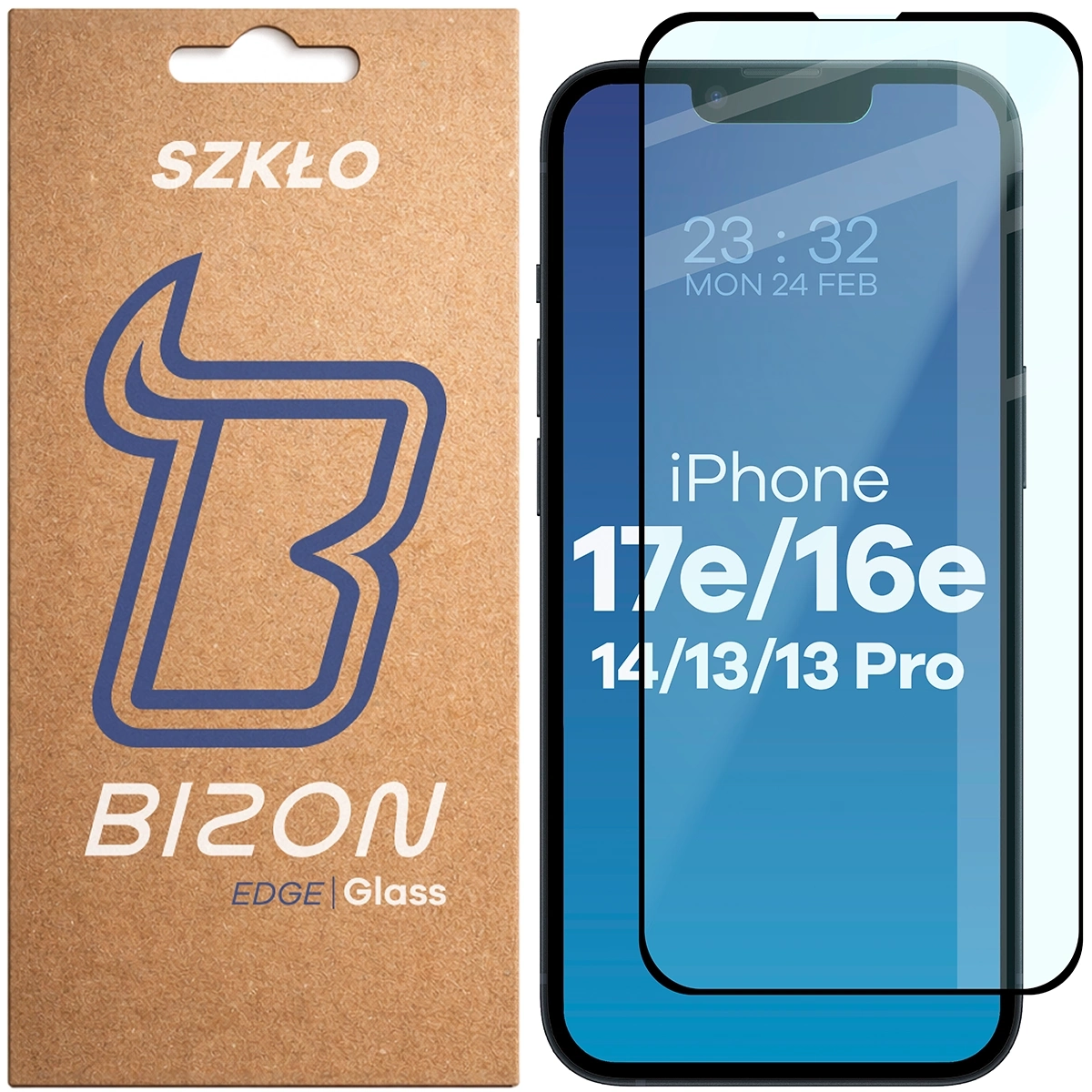 Szkło hartowane Bizon pełne Edge 2 do iPhone 16e/14/13/13 Pro/17e