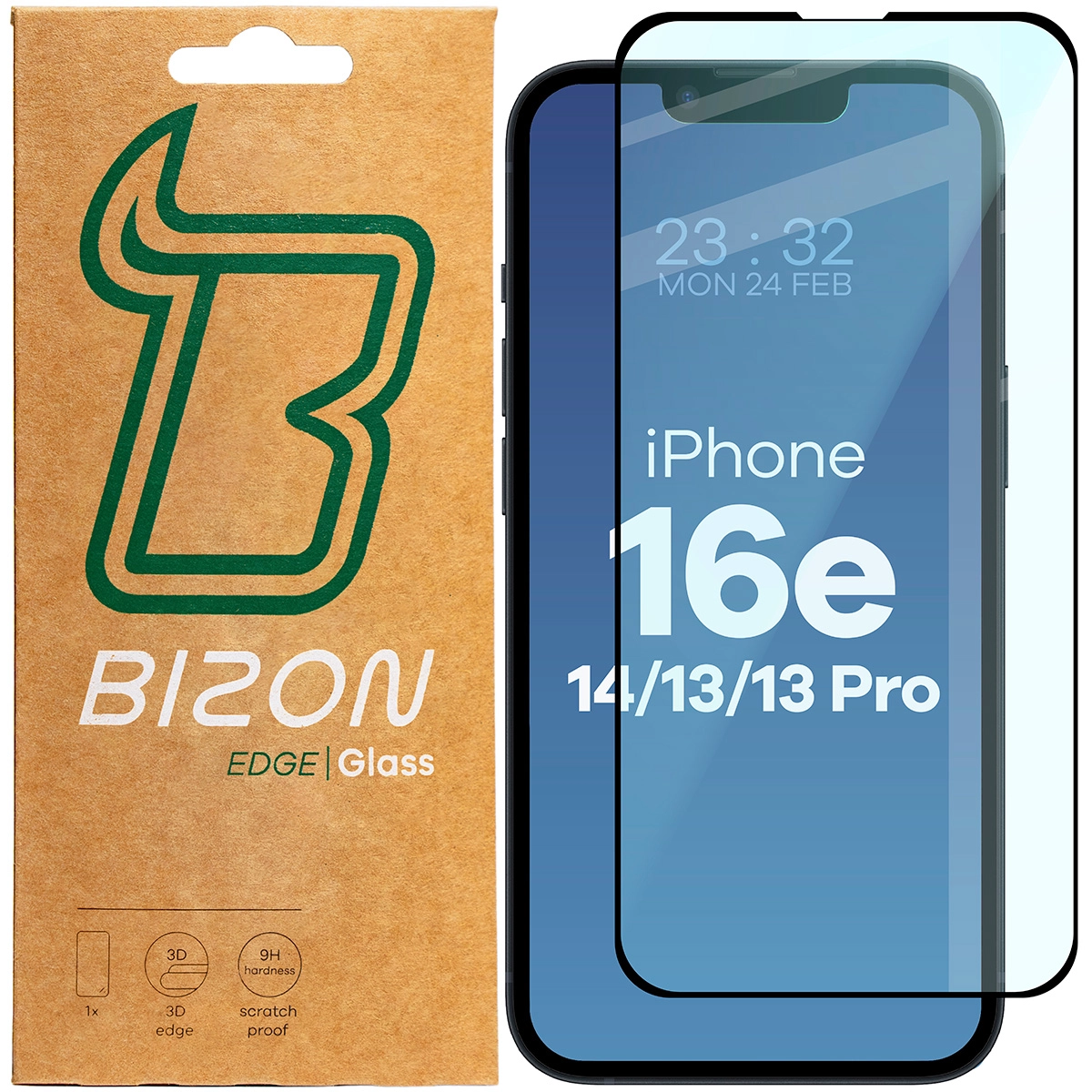 Szkło hartowane Bizon pełne Edge 2 do iPhone 16e/14/13/13 Pro
