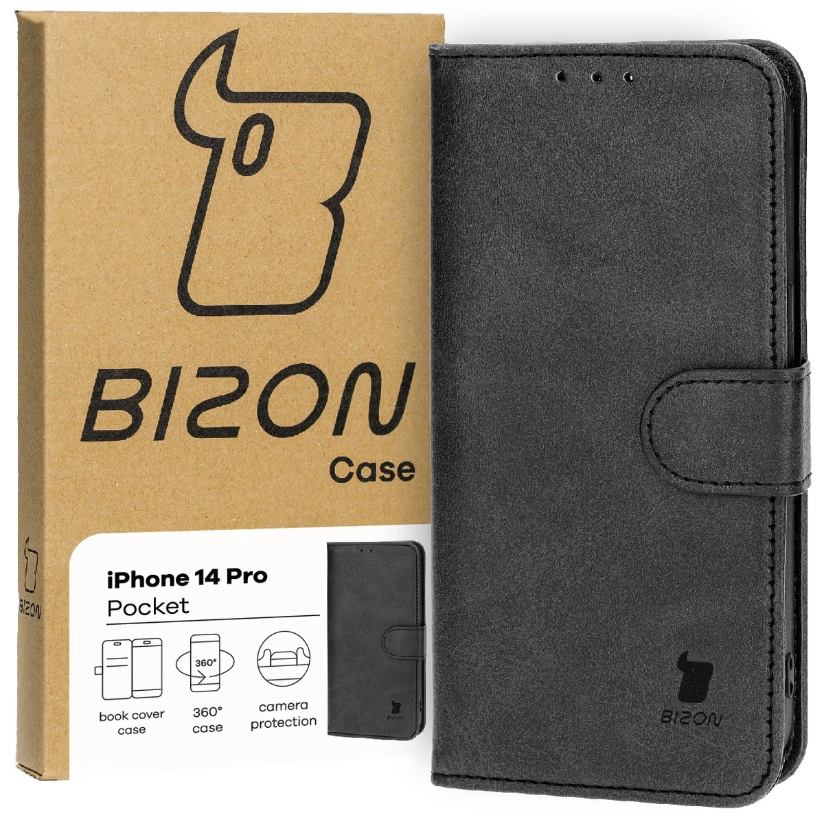 Etui Bizon z klapką Pocket do iPhone 14 Pro Czarny