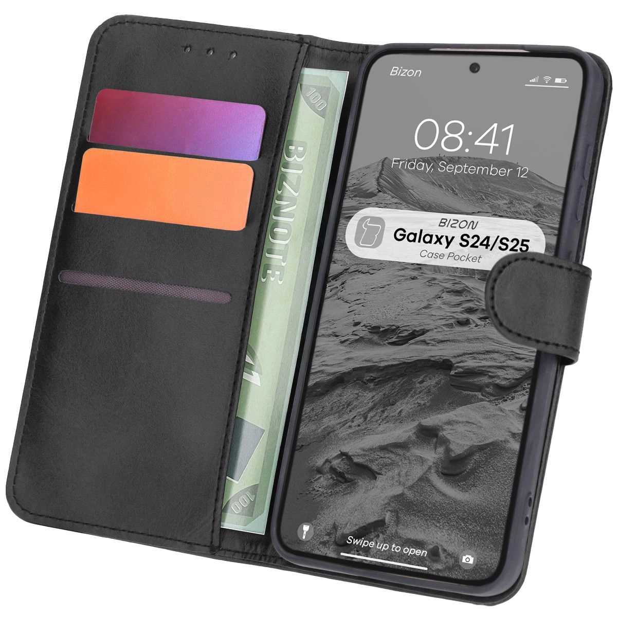 Etui Bizon z klapką Pocket do Galaxy S25/S24 Czarny