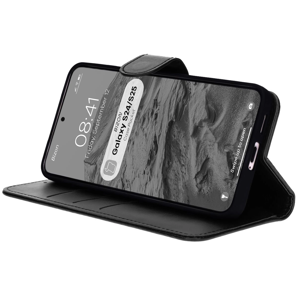 Etui Bizon z klapką Pocket do Galaxy S25/S24 Czarny