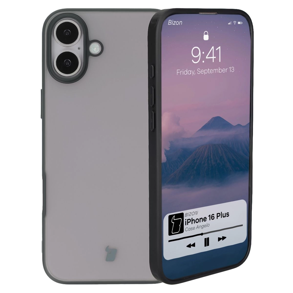 Etui Bizon Angelo do iPhone 16 Plus Przydymione z czarną ramką