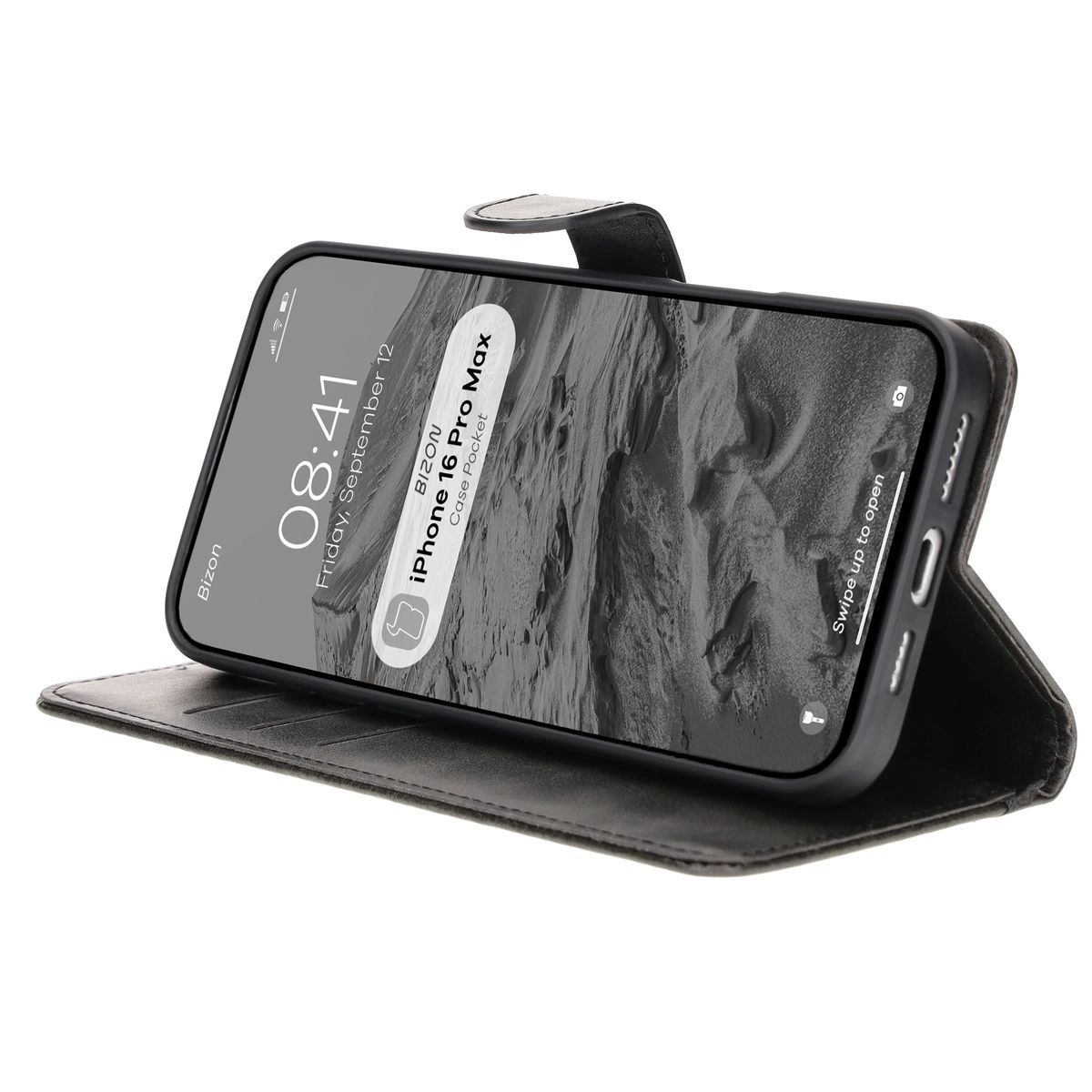 Etui Bizon z klapką Pocket do iPhone 16 Pro Max Czarny