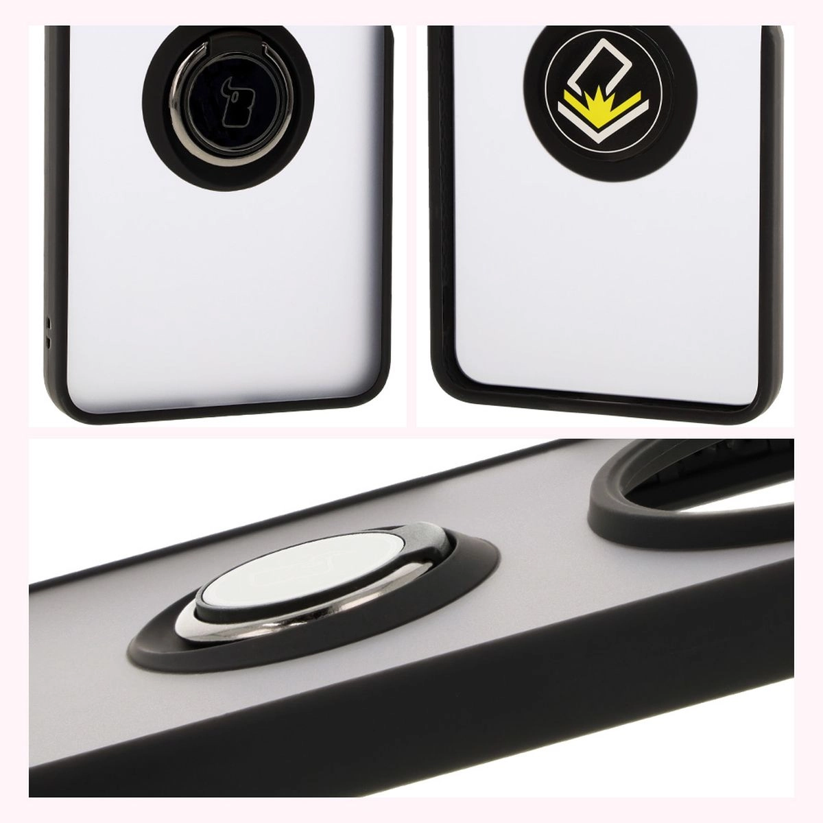 Etui Bizon z uchwytem na palec Hybrid Ring do Xiaomi Redmi 14C 4G / POCO C75 Przydymione z czarną ramką