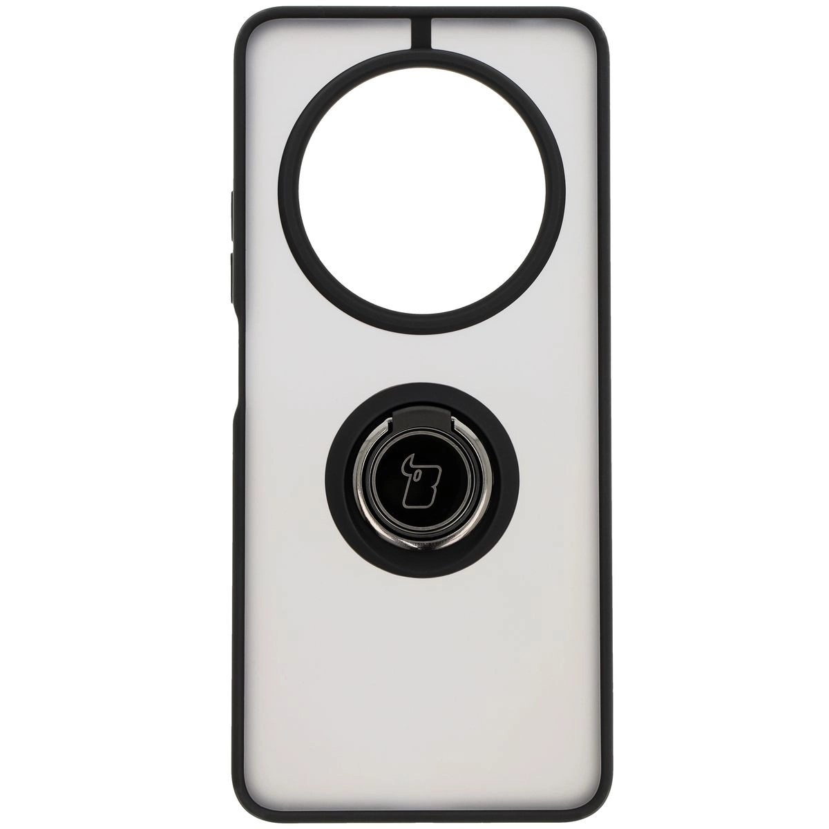 Etui Bizon z uchwytem na palec Hybrid Ring do Xiaomi Redmi 14C 4G / POCO C75 Przydymione z czarną ramką