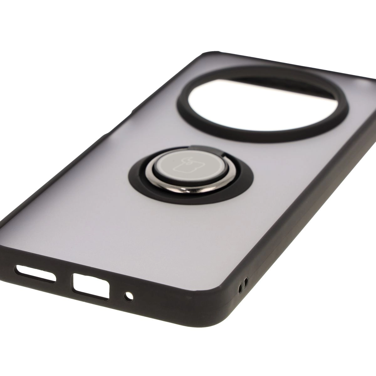 Etui Bizon z uchwytem na palec Hybrid Ring do Xiaomi Redmi 14C 4G / POCO C75 Przydymione z czarną ramką