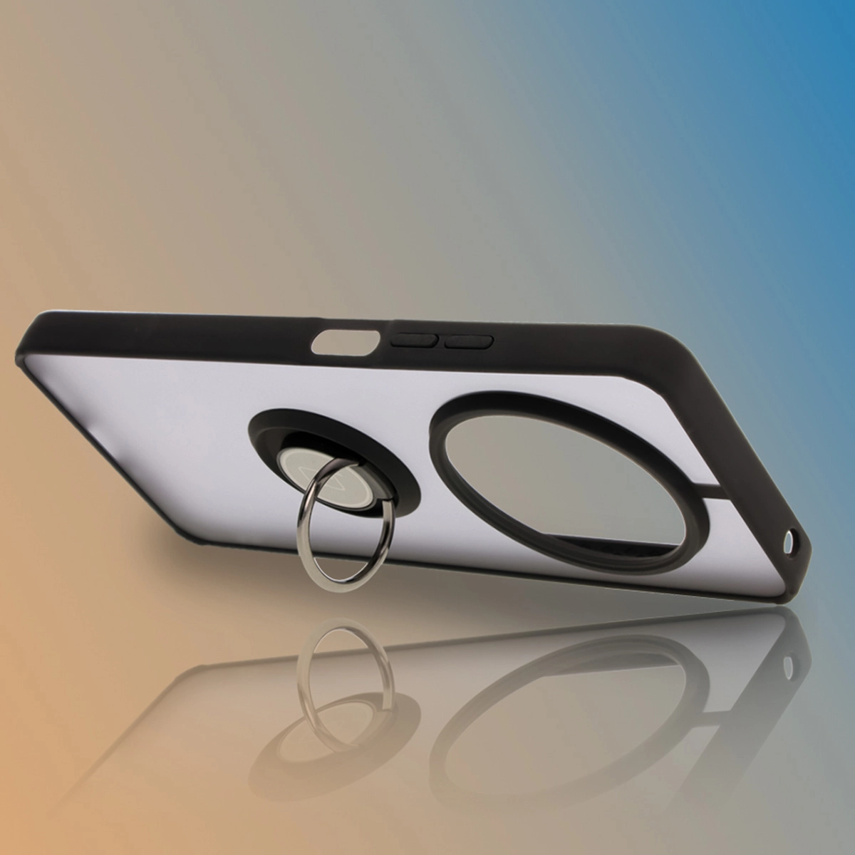Etui Bizon z uchwytem na palec Hybrid Ring do Xiaomi Redmi 14C 4G / POCO C75 Przydymione z czarną ramką