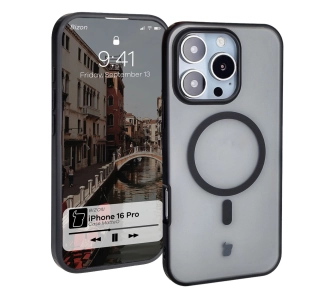 Etui Bizon MatteO z MagSafe do iPhone 16 Pro Półprzezroczyste z czarną ramką