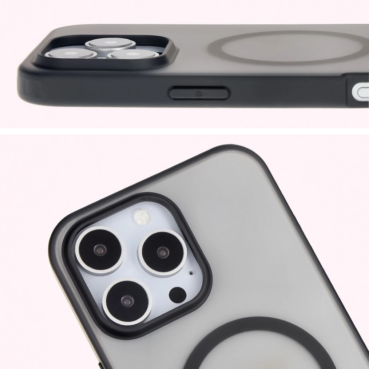 Etui Bizon MatteO z MagSafe do iPhone 16 Pro Półprzezroczyste z czarną ramką