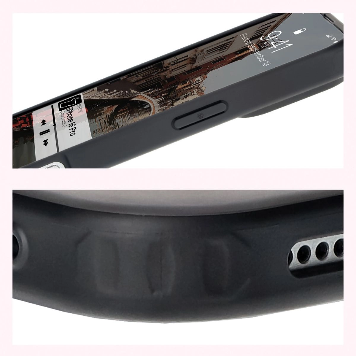 Etui Bizon MatteO z MagSafe do iPhone 16 Pro Półprzezroczyste z czarną ramką