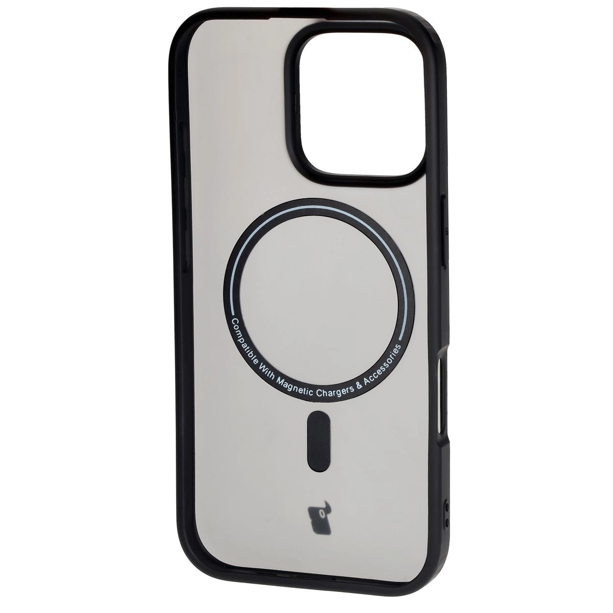 Etui Bizon MatteO z MagSafe do iPhone 16 Pro Półprzezroczyste z czarną ramką