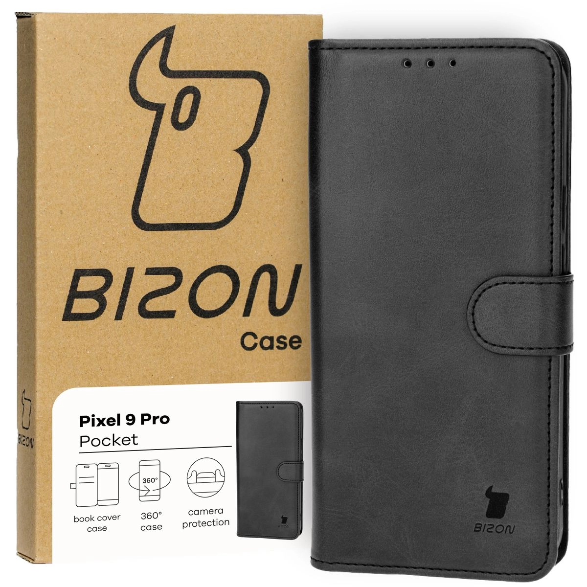 Etui Bizon z klapką Pocket do Google Pixel 9 Pro XL Czarny