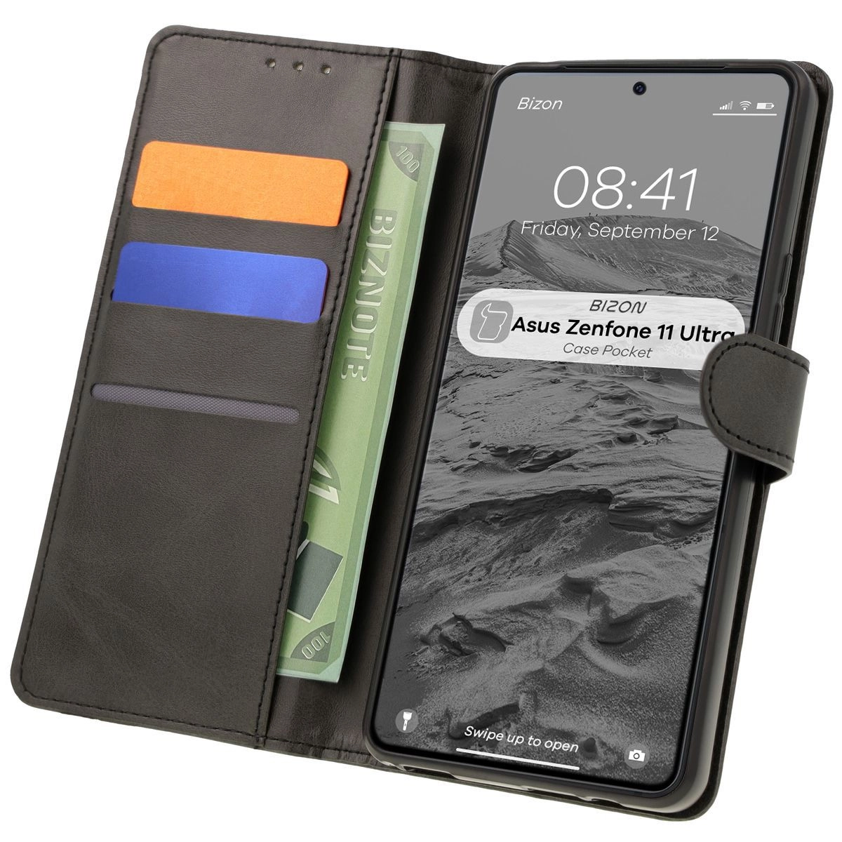 Etui Bizon z klapką Pocket do Asus Zenfone 11 Ultra Czarny