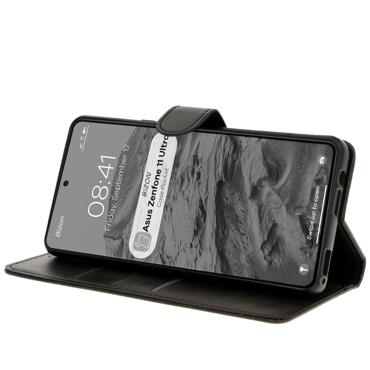 Etui Bizon z klapką Pocket do Asus Zenfone 11 Ultra Czarny