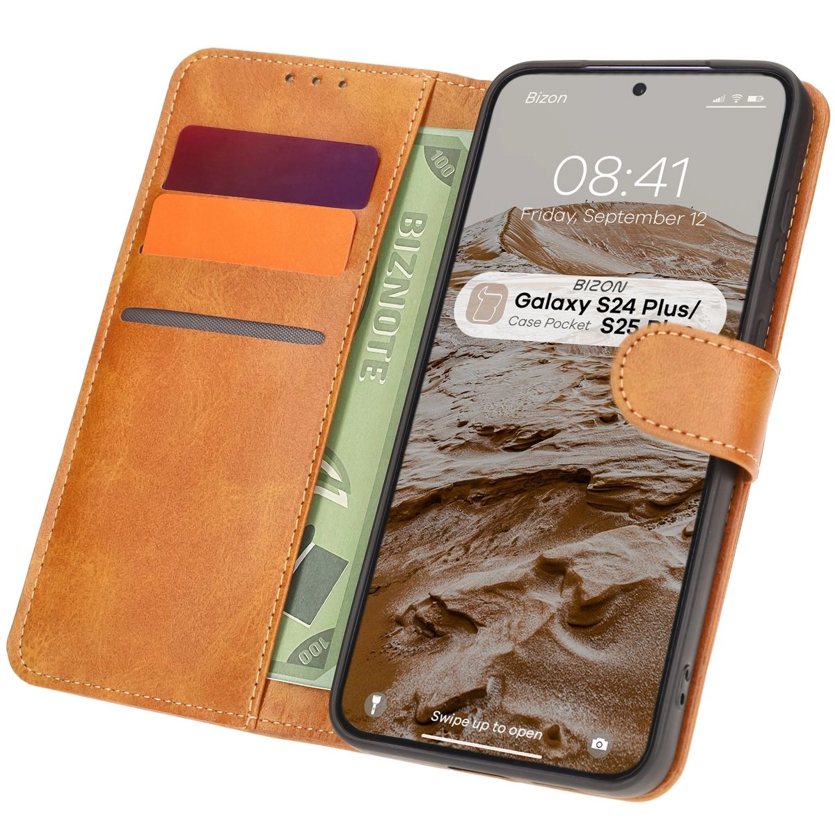 Etui Bizon z klapką Pocket do Galaxy S25 Plus/S24 Plus Brązowy