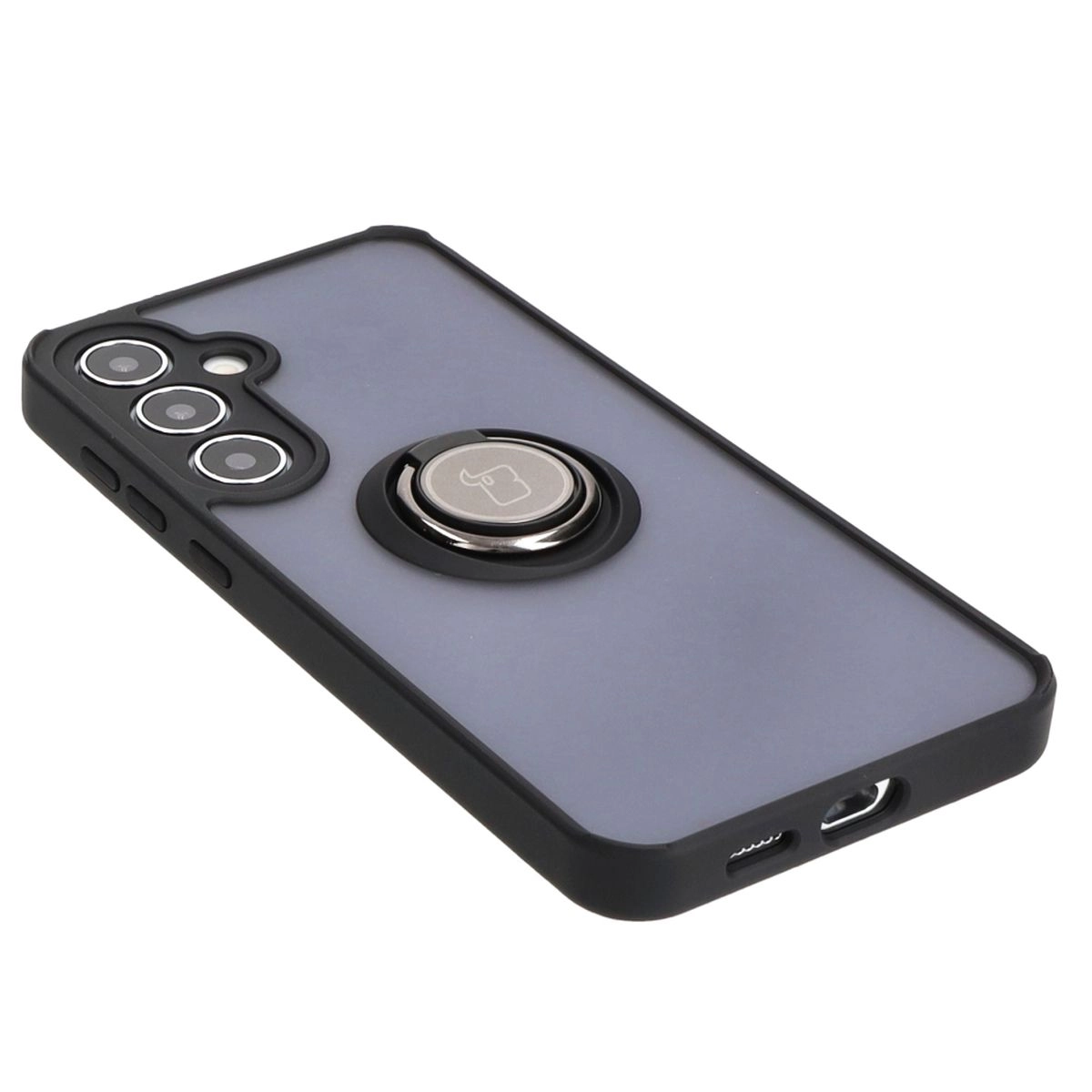 Etui Bizon z uchwytem na palec Hybrid Ring do Galaxy S25 Plus / S24 Plus Przydymione z czarną ramką
