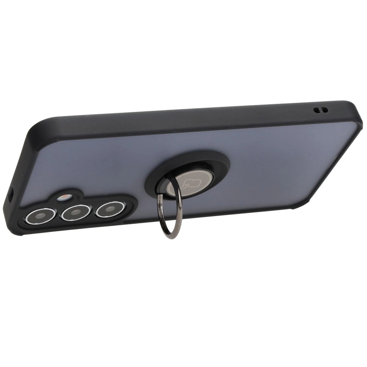 Etui Bizon z uchwytem na palec Hybrid Ring do Galaxy S25 Plus / S24 Plus Przydymione z czarną ramką
